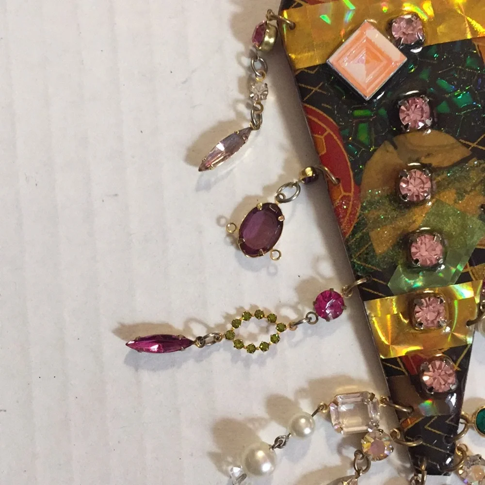 Vintage 80s Mod Long Enamel Gems Pearls Dangles​